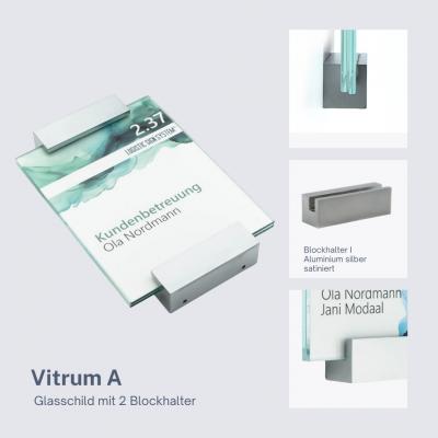 Tuerschild VITRUM A Glasschild mit  Alu für Buero